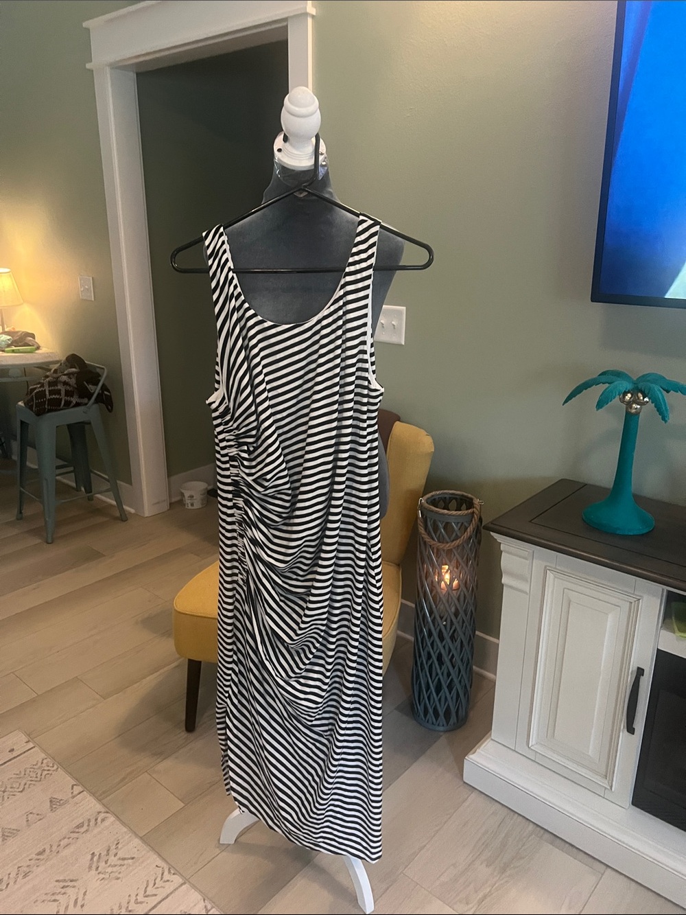 Vince Camuto Black and White Striped Ruched Tank Dress - Picture 1 of 6